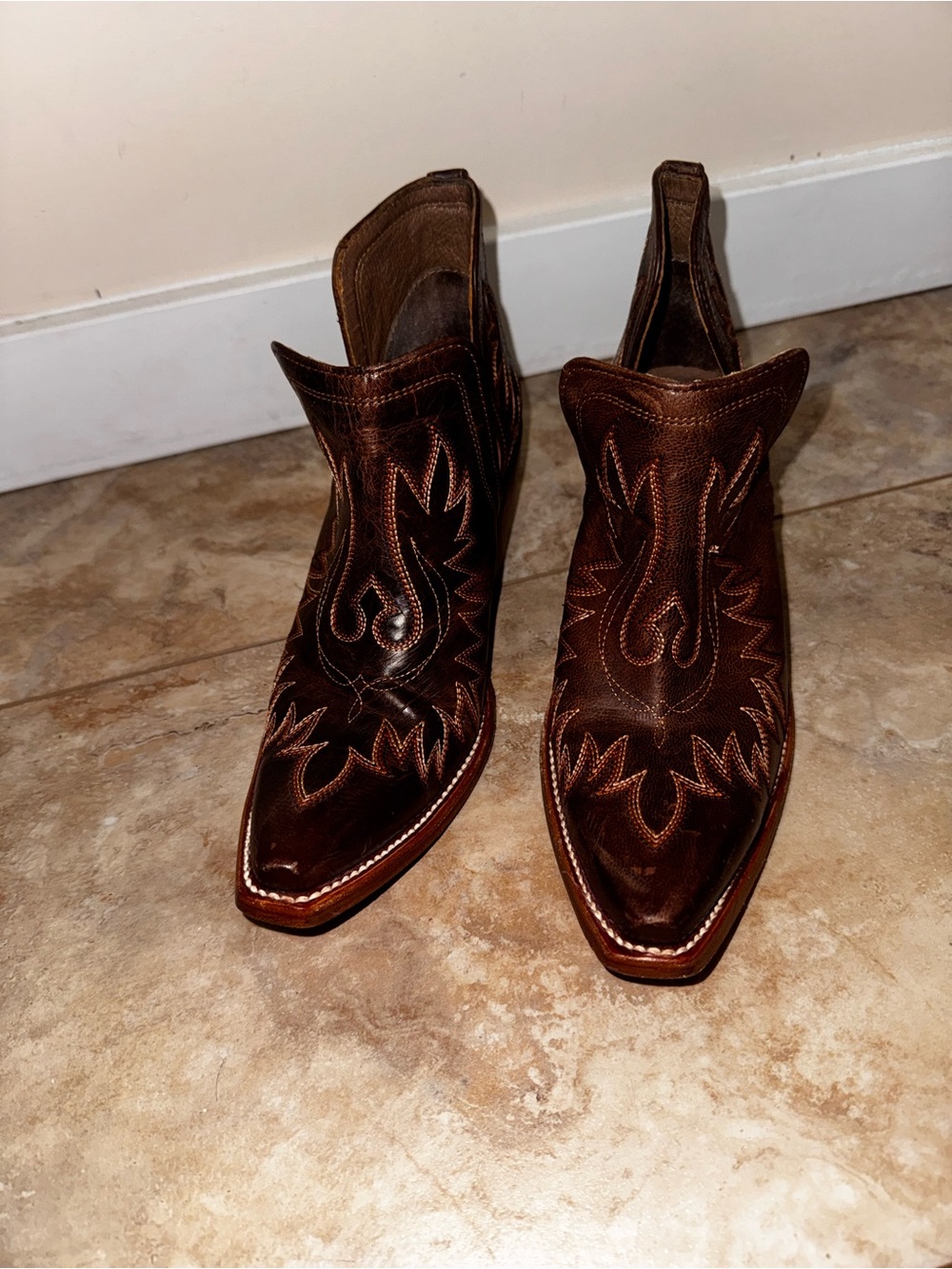 Women Brown Western Leather Ankle Boots